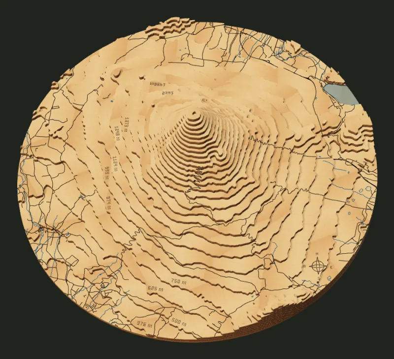 Mount Fuji layered relief rendered in TopoStack.