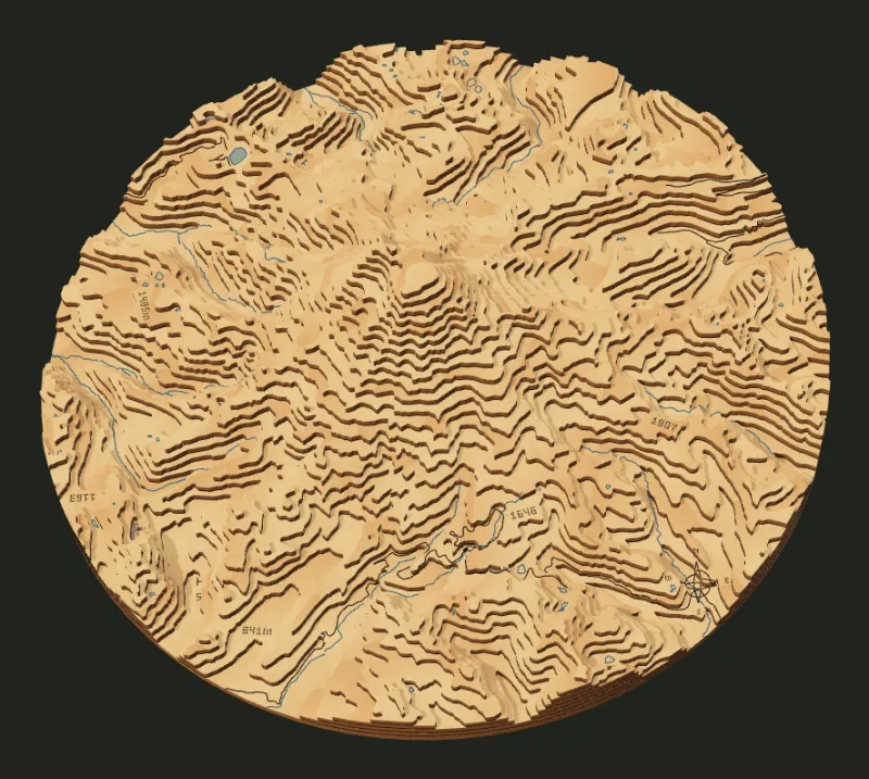 Mount Rainier layered relief rendered in TopoStack.